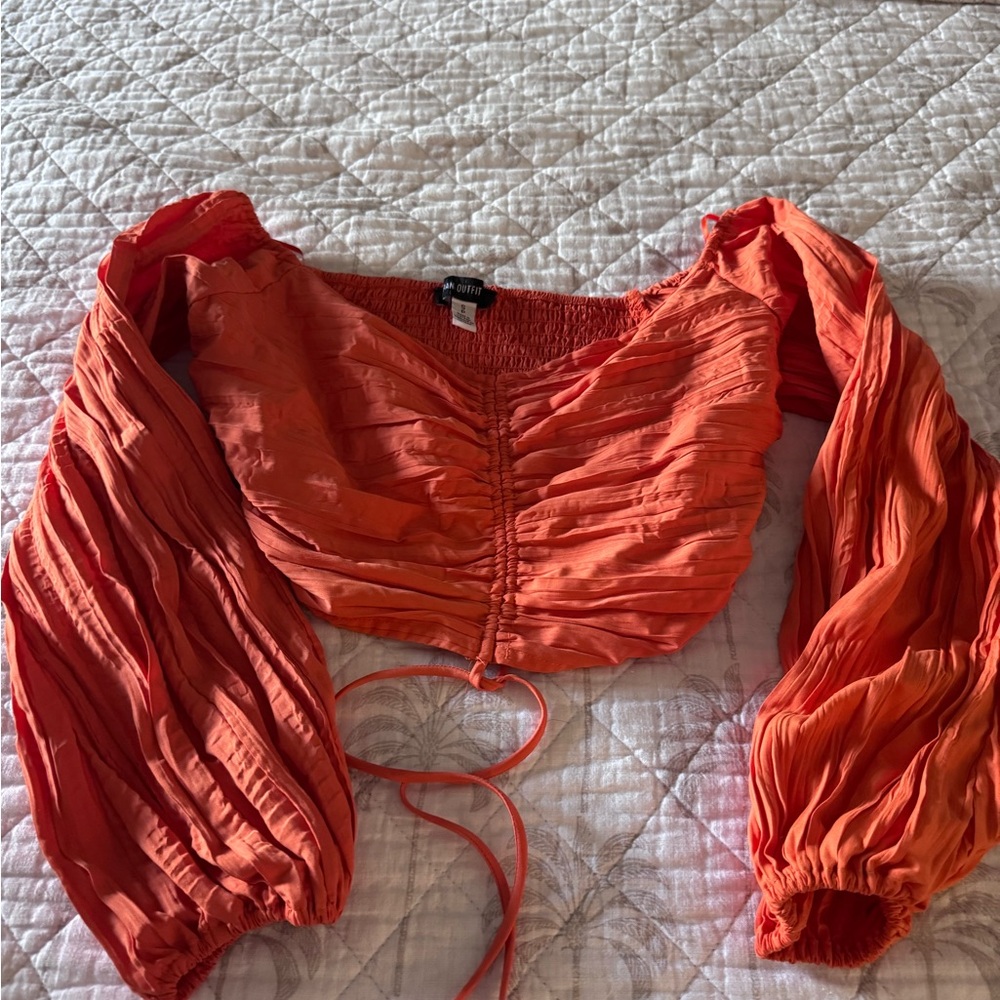 Urban Outfitters Orange Ruched Puff Sleeve Crop Top